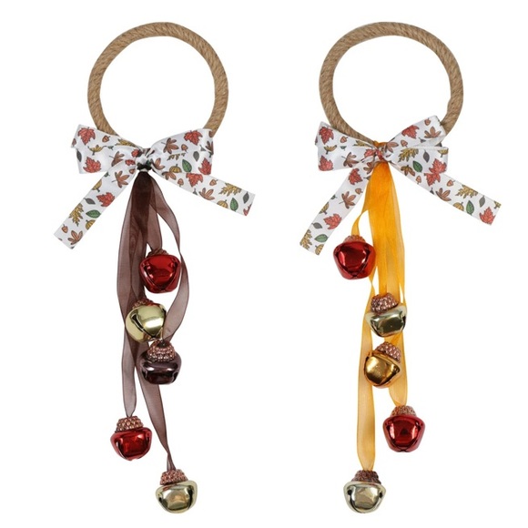 NWT Gold Fall Harvest Theme Door Knob Hanger w/ Bells & Bow - Picture 8 of 8